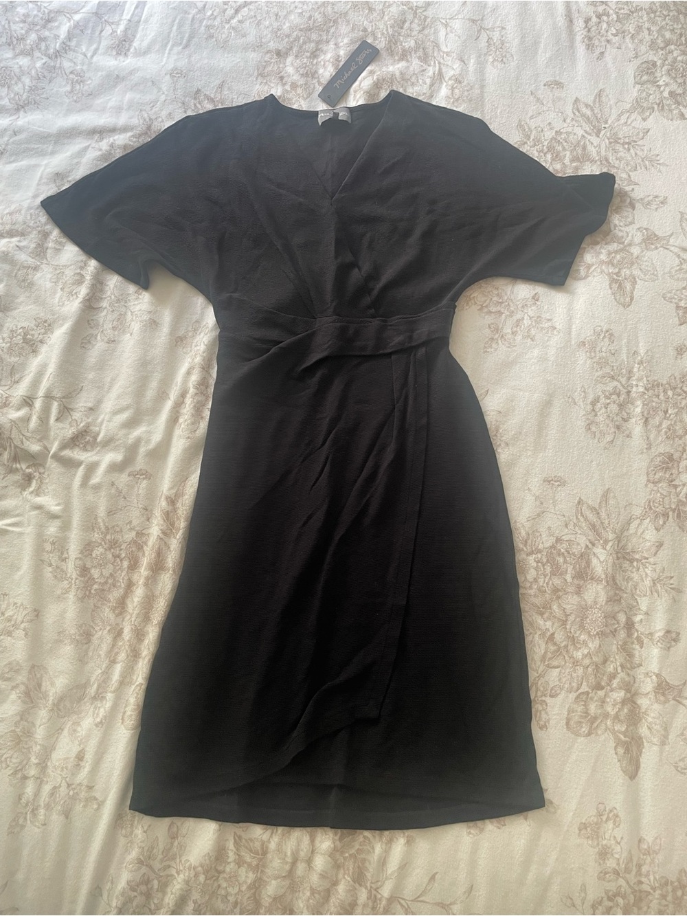Michael Stars Black Midi V-Neck Wrap Dress